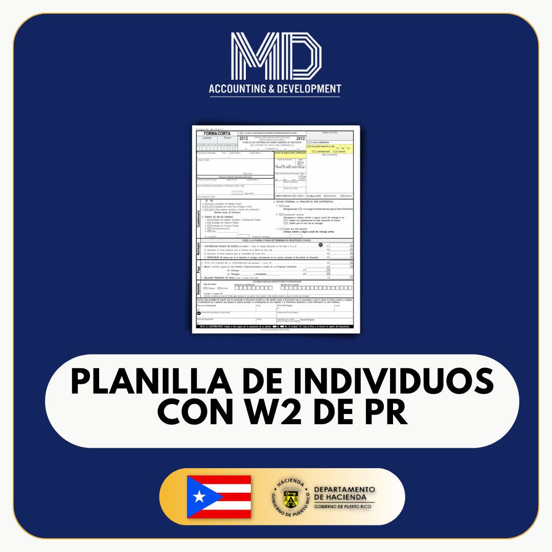 Planilla de Individuos con W-2 de Puerto Rico Aquí podrás llenar tu planilla si recibes ingresos y están reflejados en una W-2 ya sea de Puerto Rico o W-2 federal pero siendo de residente. Las personas que tienen negocio por su cuenta deben pagar su segur