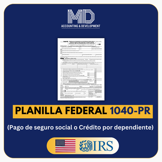 Planilla Federal 1040-PR La planilla 1040-PR es para residentes de Puerto Rico que trabajen por cuenta propia o individuos que deseen reclamar el crédito por dependientes. La planilla 1040-PR es para residentes de Puerto Rico que trabajen por cuenta propi